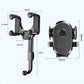Black retractable phone holder with circular textured stand and adjustable length arm