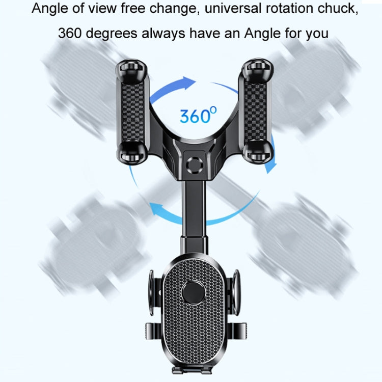 Black 360-degree rotating phone holder bracket with textured side grips and round pad