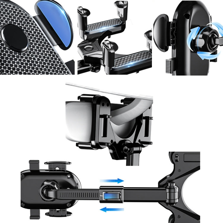 Black retractable phone holder mount with clips and textured circular stand details