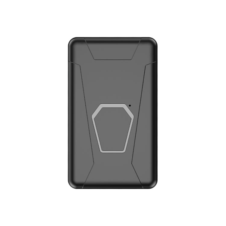 Dark gray GPS tracker device with front panel and hex icon