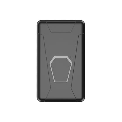 Dark gray GPS tracker device with front panel and hex icon
