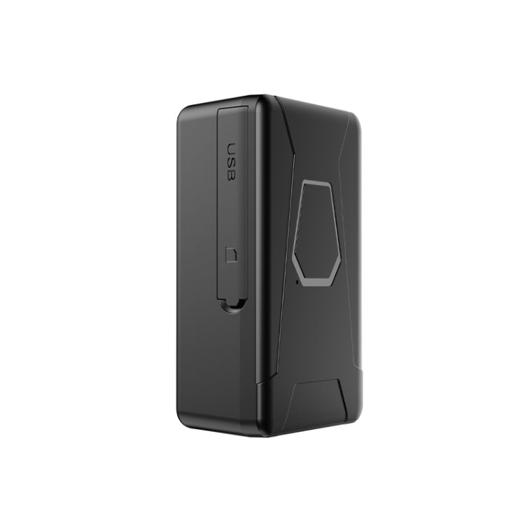 Dark gray GPS tracker with side ports and rectangular mounting slot