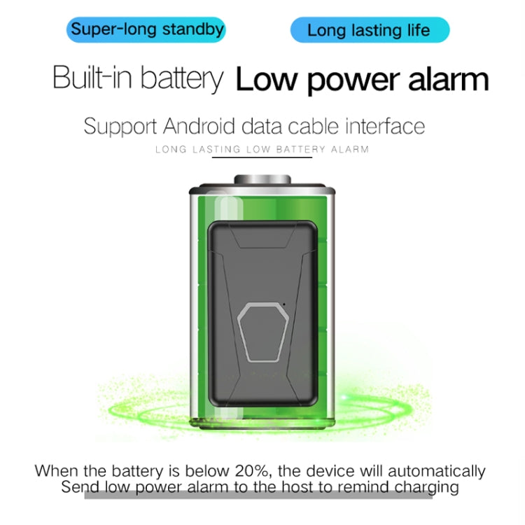 Black GPS tracking locator with built-in battery and low power alarm indicator