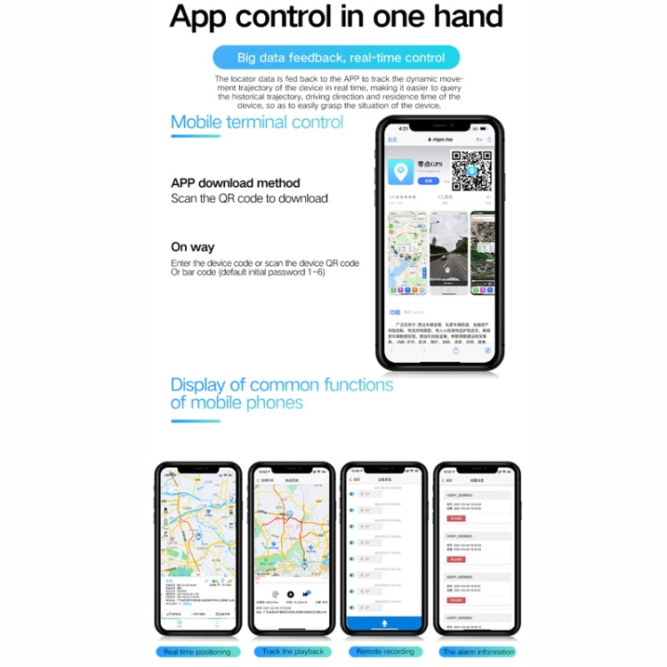 GPS tracking locator with app control and mobile terminal functions on phones