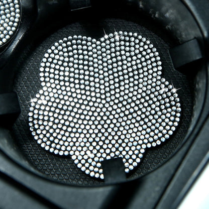 Car-mounted rhinestone plum blossom water coaster with white dot sparkle design