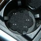Car-mounted rhinestone plum blossom water coaster with dark dot sparkle and star accents