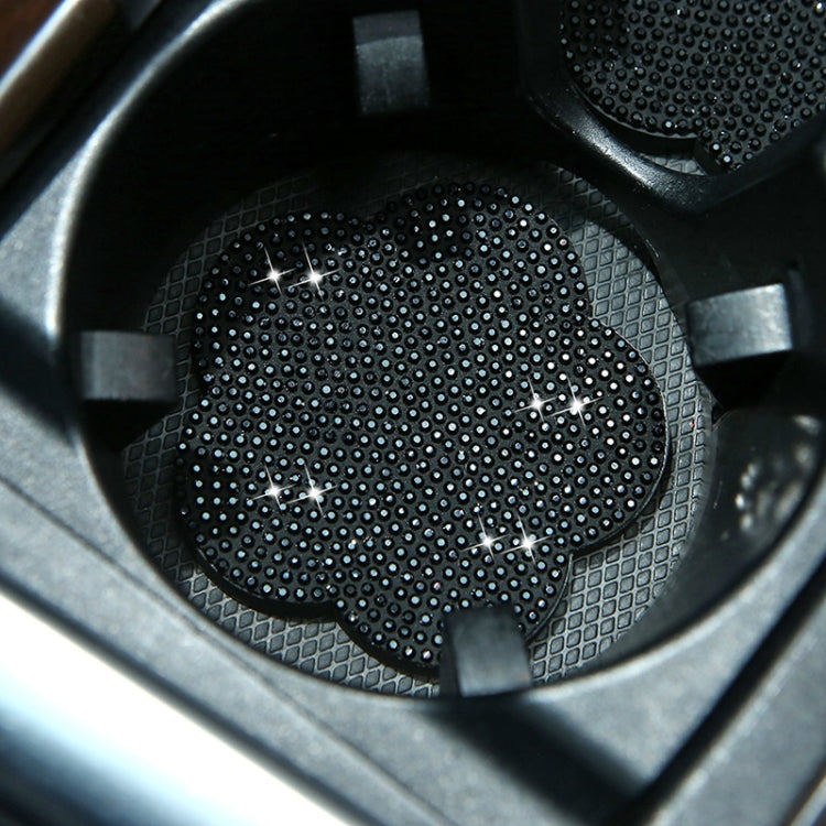 Car-mounted rhinestone plum blossom water coaster with dark dot sparkle and star accents