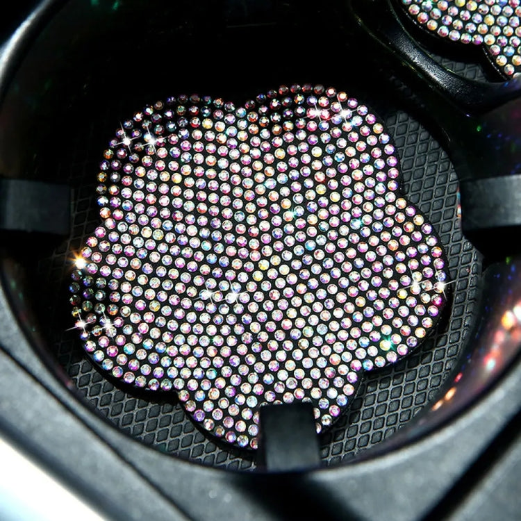 Car-mounted iridescent rhinestone plum blossom water coaster with rainbow dot sparkle
