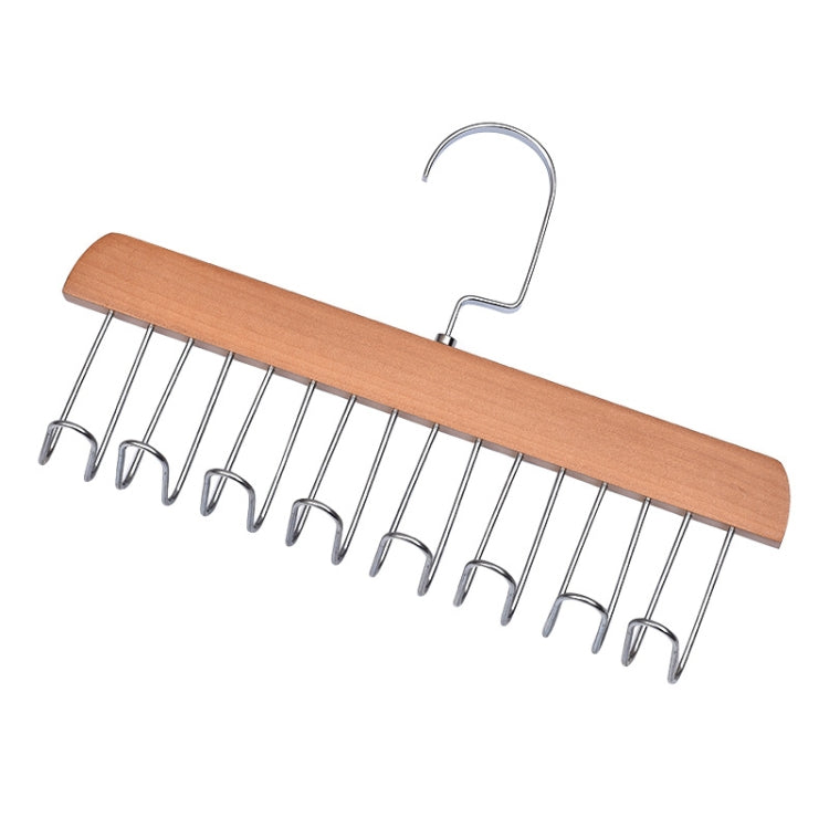 Light wood hanger rack with wave-style chrome hooks and an S-shaped hook