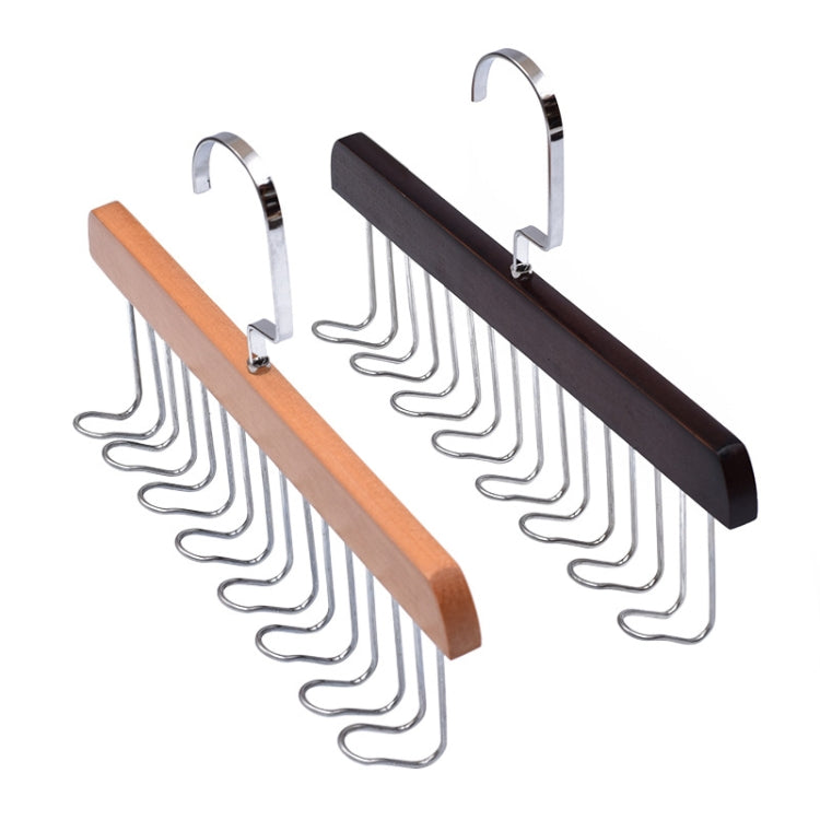 Wood hanger racks set, light and dark bars with chrome wave hooks