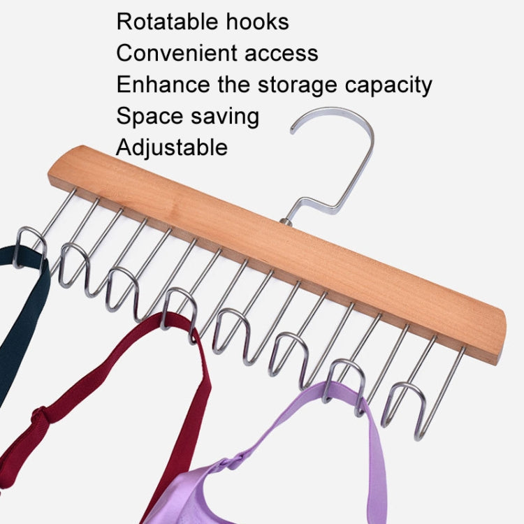 Light wood hanger rack with chrome wave hooks holding lingerie straps