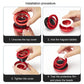 Car aromatherapy ornament parts shown: open red cover, beads, and black base