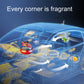 Car aromatherapy rotating solar ornament shown with airflow-style graphic around dashboard
