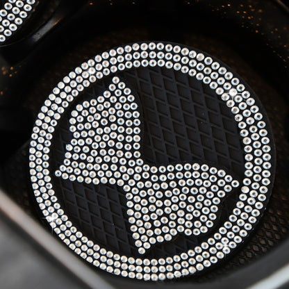 Car anti-slip coaster with diamond-bow crystal border, white rhinestones on black mat