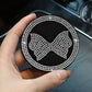 Car anti-slip coaster with diamond-bow crystal border, white rhinestones on black mat