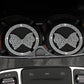 Two car anti-slip coasters with diamond-bow crystal, white rhinestones on dark mats