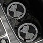 Two car anti-slip coasters with diamond-bow crystal, white rhinestones on dark textured mats