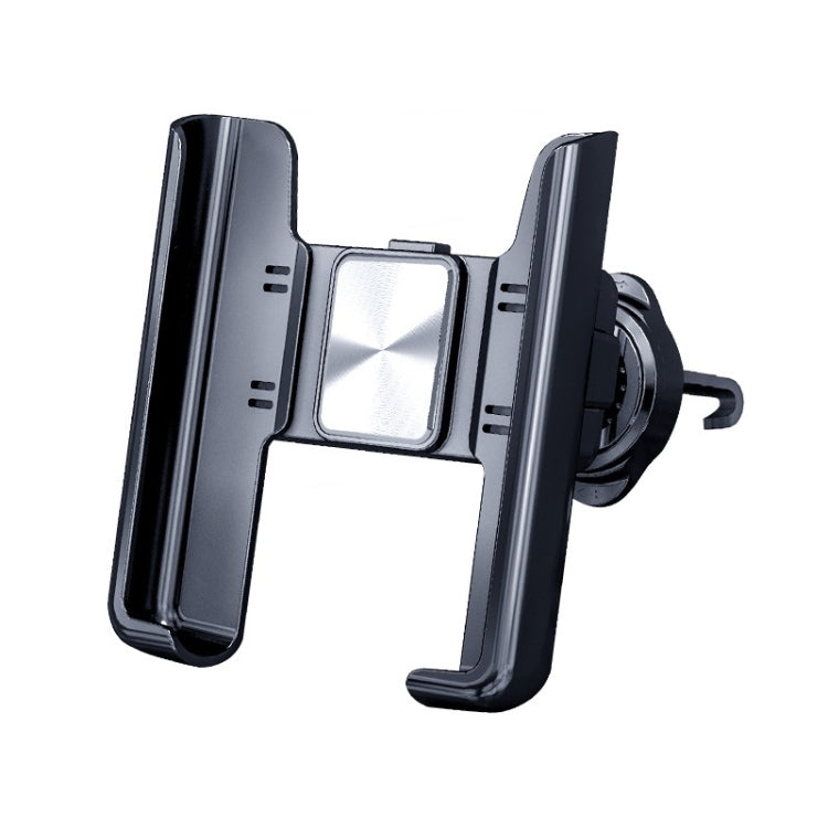 Silver car air vent phone holder bracket with snap-on clamp and rotatable side arms