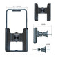 Car air vent phone holder bracket with clamp and telescopic mount shown with size labels