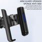 Black car air vent phone holder with textured anti-slip arm guards and vent clip