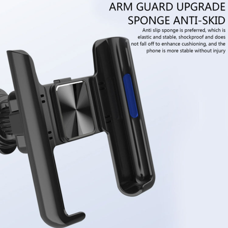 Black car air vent phone holder with textured anti-slip arm guards and vent clip