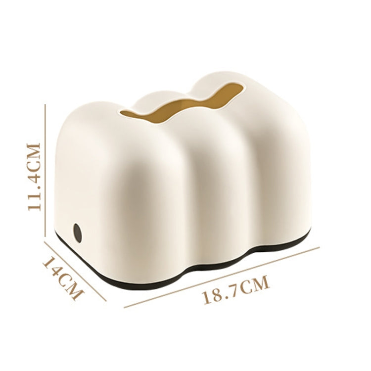 Cream cloud-style tissue box holder with two cutout nostril details and black base trim