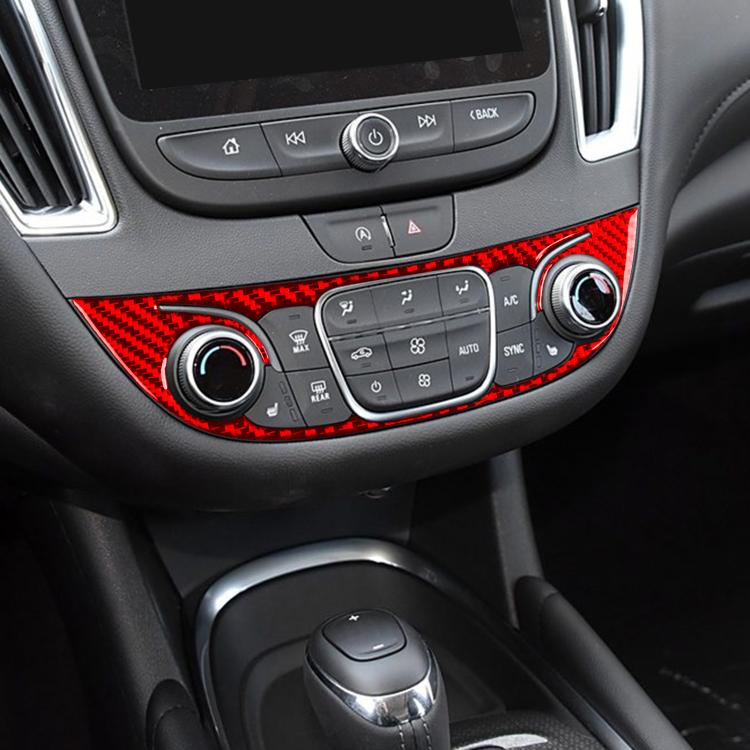Red carbon-fiber center console trim sticker around audio and climate control knobs