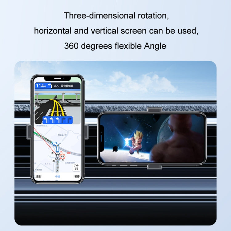 Black air vent phone mount with rotatable cradle for horizontal or vertical viewing