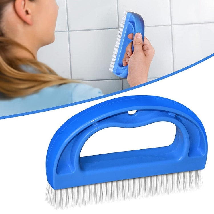 Blue D-shaped cleaning brush with white bristles for tight seams and edges