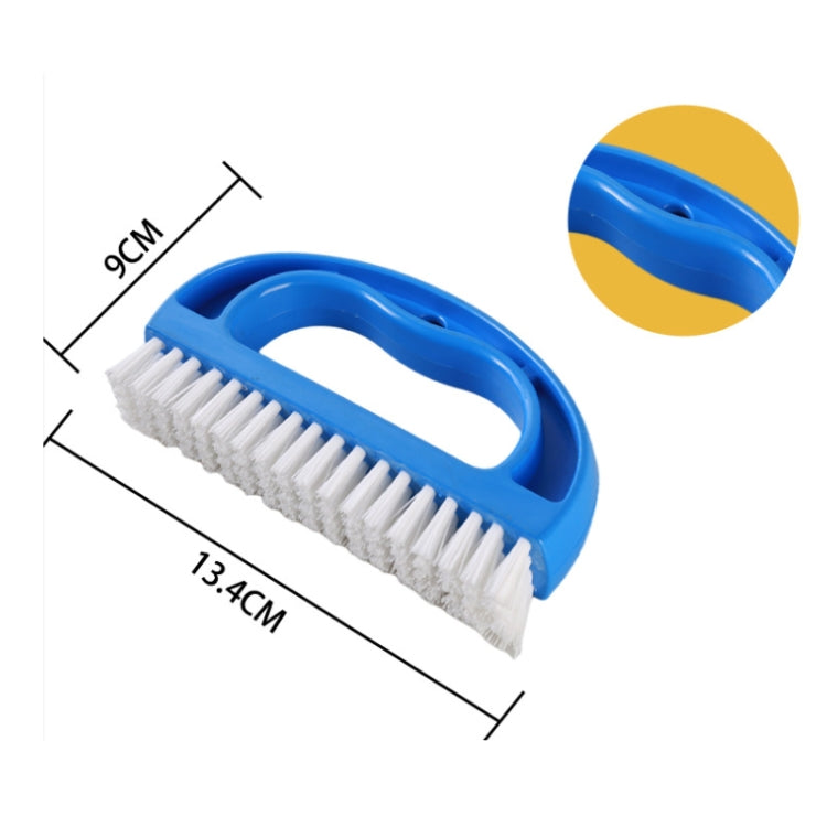 Blue D-shaped scraper brush with white bristles, measured for compact seam cleaning