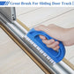 Blue D-shaped track cleaning brush with white bristles for sliding door gaps
