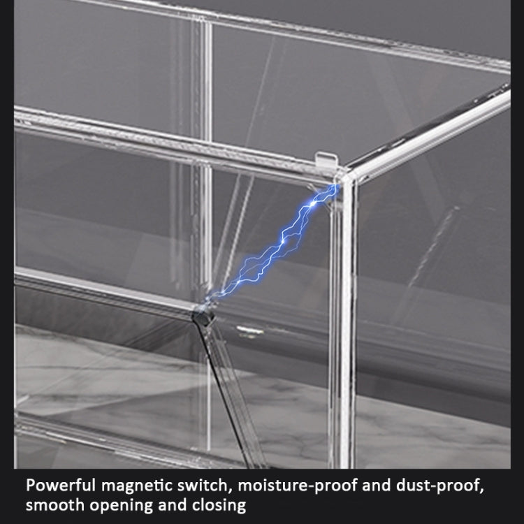 Transparent storage box corner with magnetic clasp detail and smooth closing edge