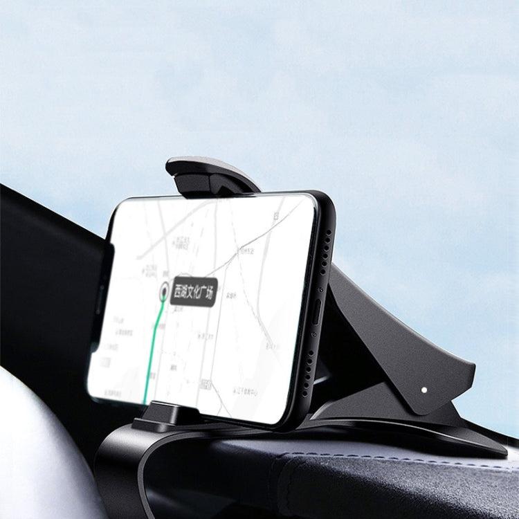 Black car dashboard phone holder with adjustable clamp and cradle for navigation phones