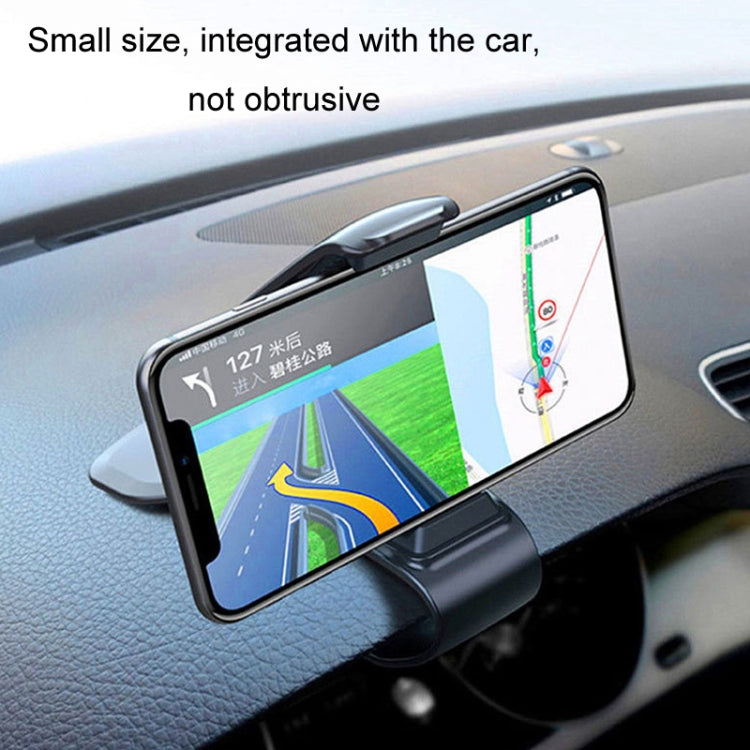 Black compact car dashboard phone holder with cradle and side support arm