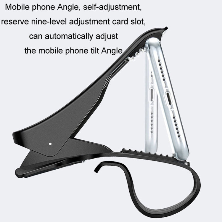 Black adjustable car phone holder with tilt mechanism and card-slot support