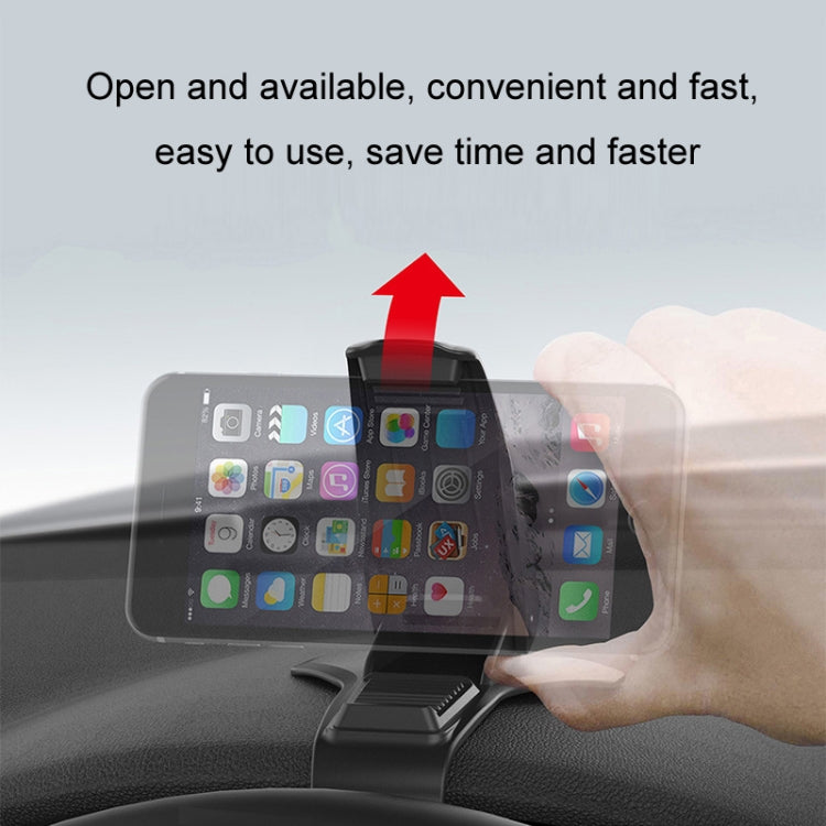 Black car dashboard phone holder with hand grip and spring clamp