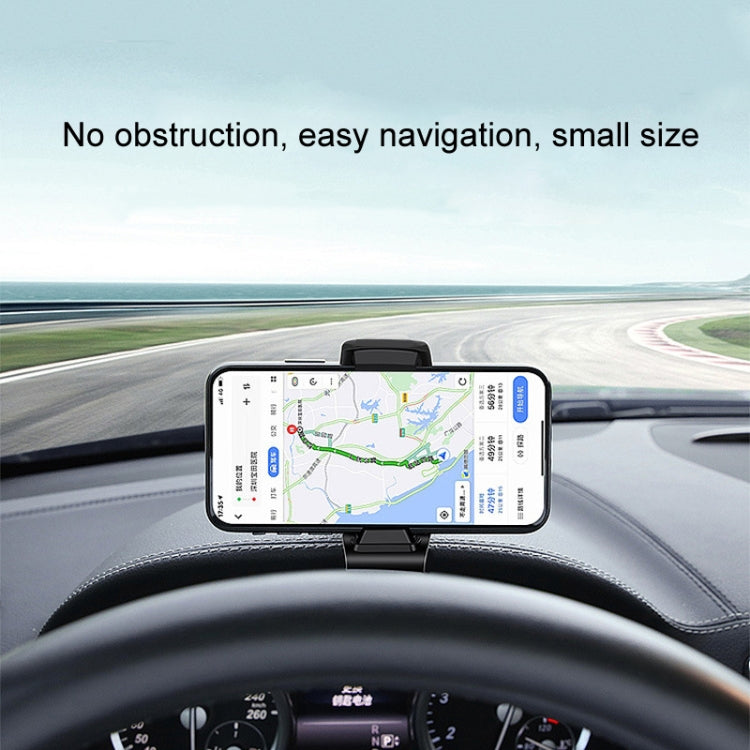 Black car dashboard phone holder with cradle positioned for navigation