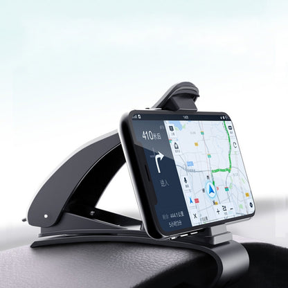 Black dashboard mobile phone holder with swivel cradle supporting a smartphone for navigation
