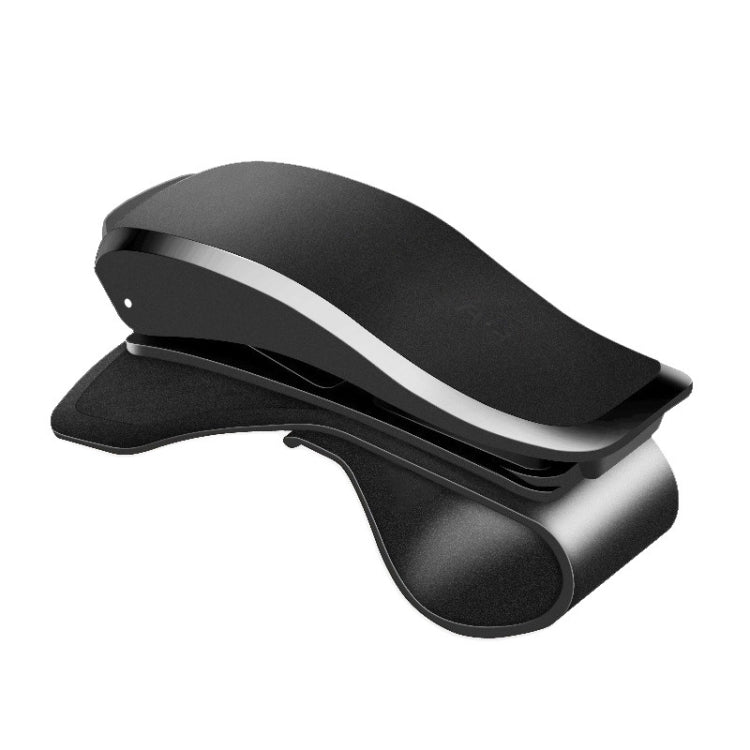 Black dashboard car phone holder with wide base clamp and adjustable swivel cradle