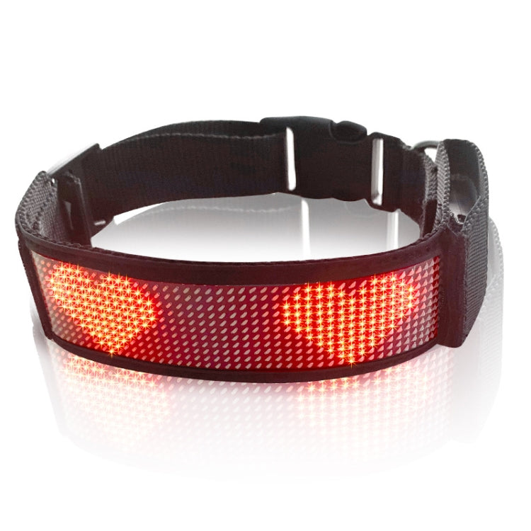 Red LED illuminated pet collar with black adjustable strap and buckle clasp