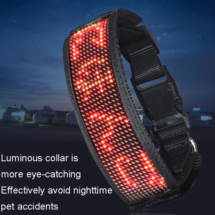 Red LED illuminated pet collar wrapped around a black strap with side buckle