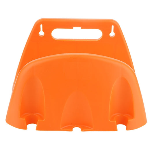 Orange plastic wall-mounted water pipe holder with front hose cradle and hanging hooks