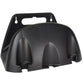 Black plastic wall-mounted water pipe holder with front hose cradle and hanging hooks