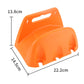 Orange plastic wall-mounted hose holder with front cradle and top hanging slot