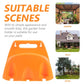 Orange plastic wall-mounted hose holder with dual side hooks and top carrying slot