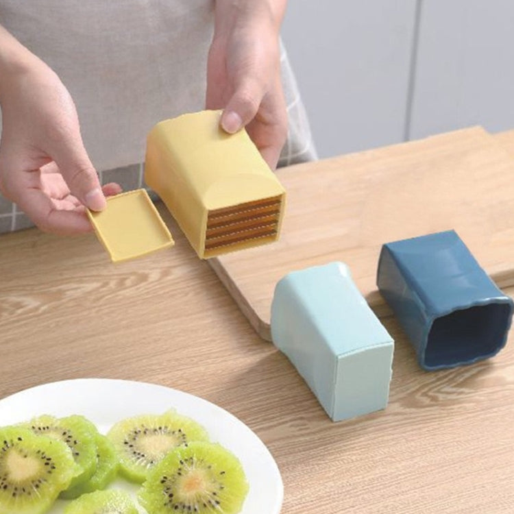Yellow and blue vegetable slicing cup tools with serrated cutting sections