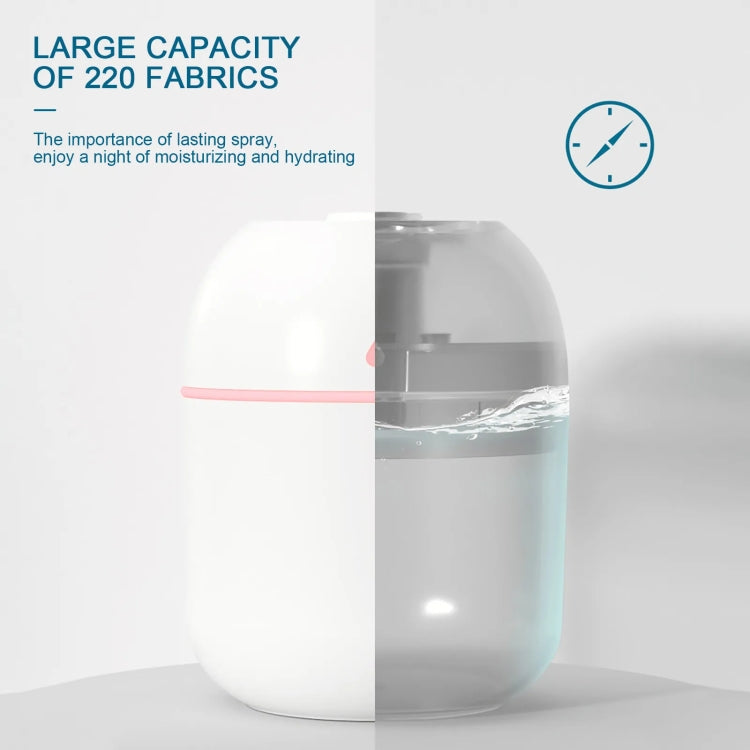 White USB humidifier with visible mist stream and water-level effect through body