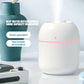 White compact USB humidifier with pink accent band and water-drop indicator