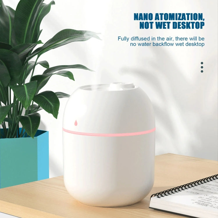 White USB plug-in humidifier with pink LED ring and water-drop indicator