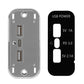 Silver-and-black USB car charger back and front view with USB ports